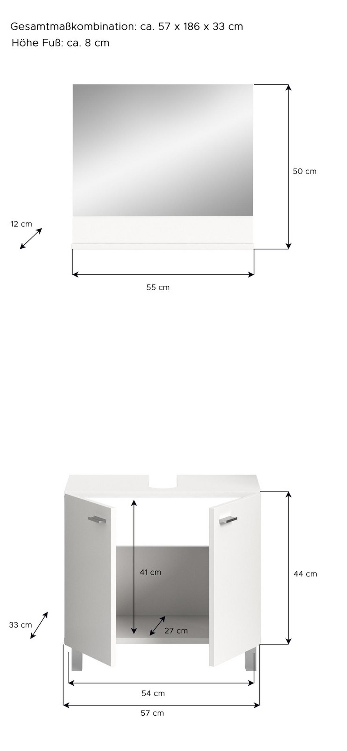 BADMÖBEL-SET weiß 2-teilig 57 cm, Kombination hängend oder stehend - Weiß, Glas/Holzwerkstoff (57/186/33cm) - Inn.Furn