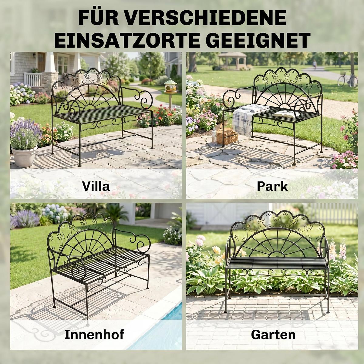 GARTENBANK, 107cm x 55,5cm x 90,5cm, Metall, Schwarz - Schwarz, Metall (55.5/92/107cm) - Outsunny