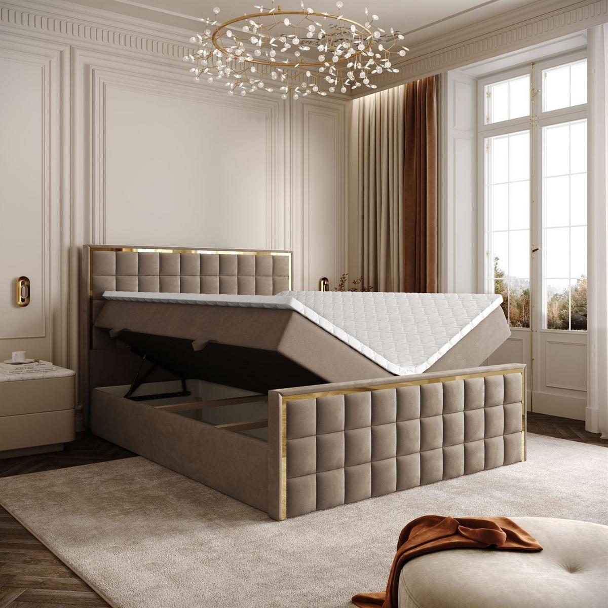 BOXSPRINGBETT ISADORA II GOLD mit Bettkasten und Topper 160x200 cm Royal Velvet 176 - Beige, Textil - Lookway