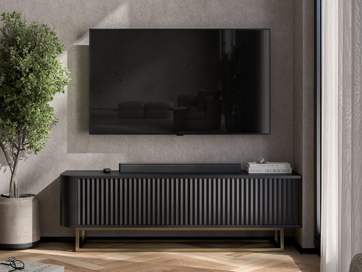 TV-LOWBOARD Aurora Schwarz matt 140 cm mit goldenem Metallrahmen - Schwarz, Holzwerkstoff/Metall (140/44/35cm) - Meble Lindner