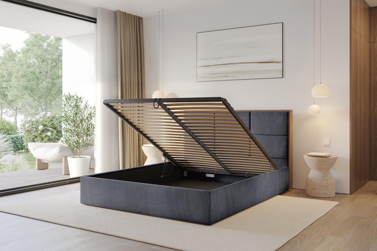 POLSTERBETT mit Bettkasten und Lattenrost, Boxbett ohne Matratze - LILA 140x200 Dunkelgrau - Dunkelgrau, Holzwerkstoff/Textil (140/200cm) - ALTDECOR