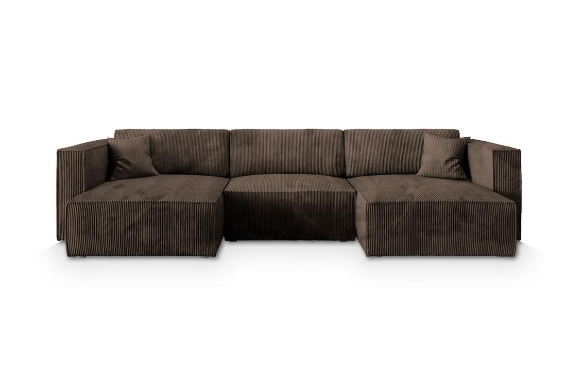 WOHNLANDSCHAFT SARMO P Braun Kordstoff mit Schlaffunktion - Braun/Grau, Holz/Kunststoff (347/70/148cm) - MASSENO