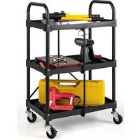 WERKZEUGWAGEN 3 Etagen Klappbar Schwarz - Schwarz, Metall (61/96/44cm) - COSTWAY