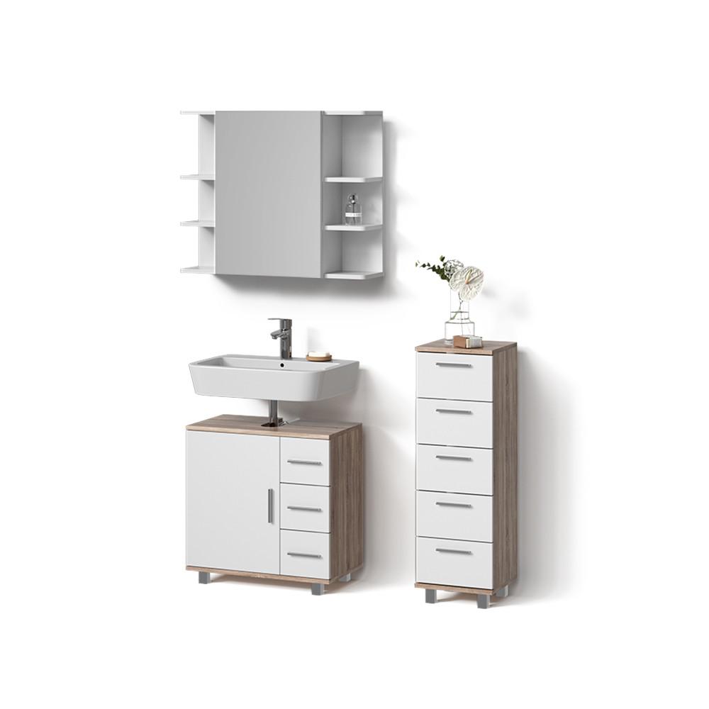 BADMÖBEL-SET Eisak Sonoma 3 Teile, mit Midischrank - Sonoma Eiche, Holzwerkstoff (60/60/33cm) - Livinity®