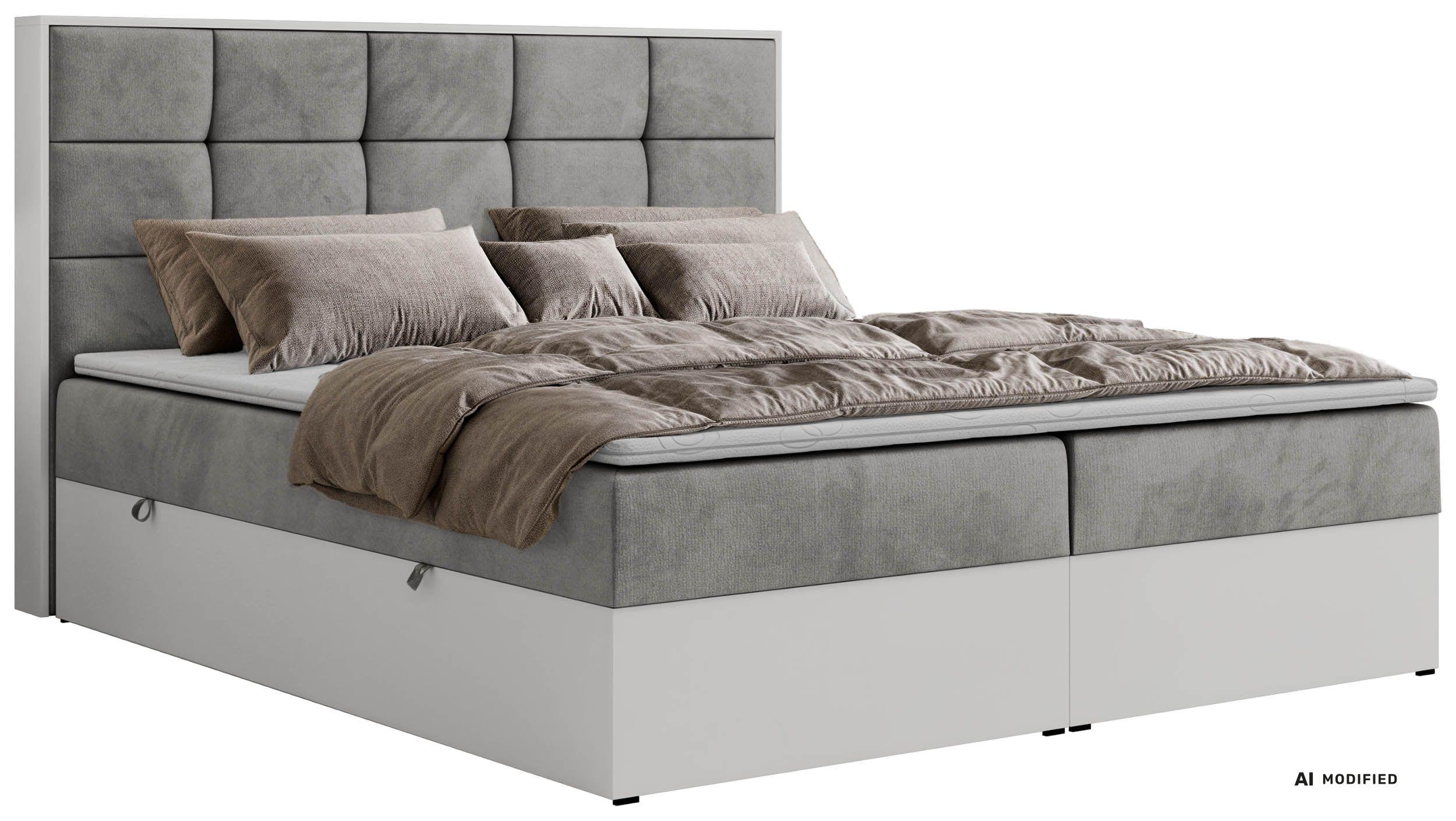 BOXBETT ALVIT 180/200 - Hellgrau Velvet - Topper Visco - H3 - Hellgrau/Schwarz, Kunststoff/Textil (180/200cm) - MKS