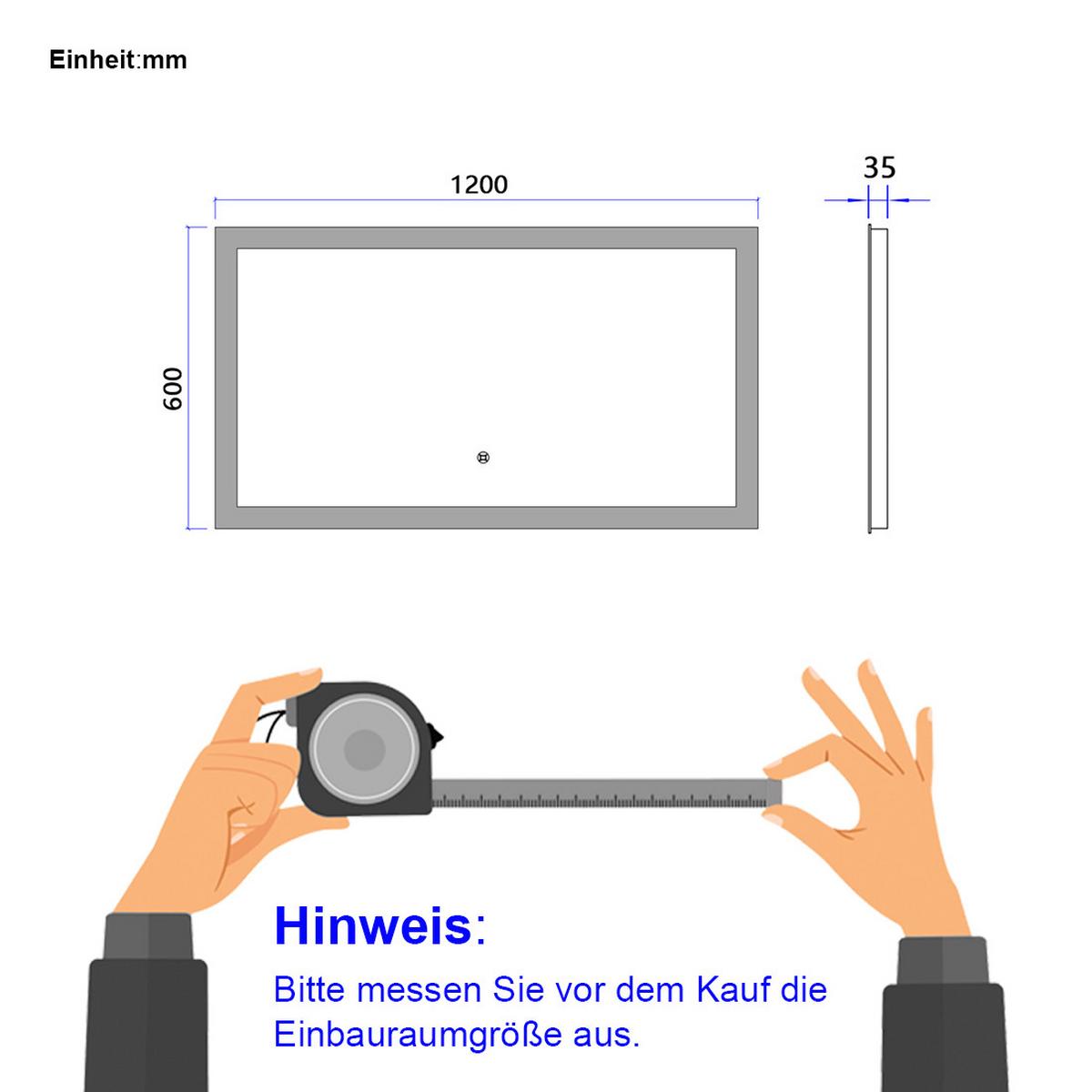 BADSPIEGEL mit Touch-Bedienung Beleuchtung 120/60 cm - Transparent, Glas (120/60/3.5cm) - EMKE