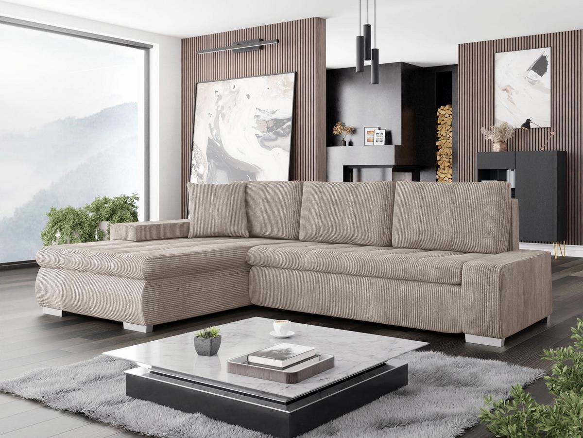 ECKSOFA Orkan Mini Cord - Sahara, Holz/Textil (265/185cm) - MIRJAN24