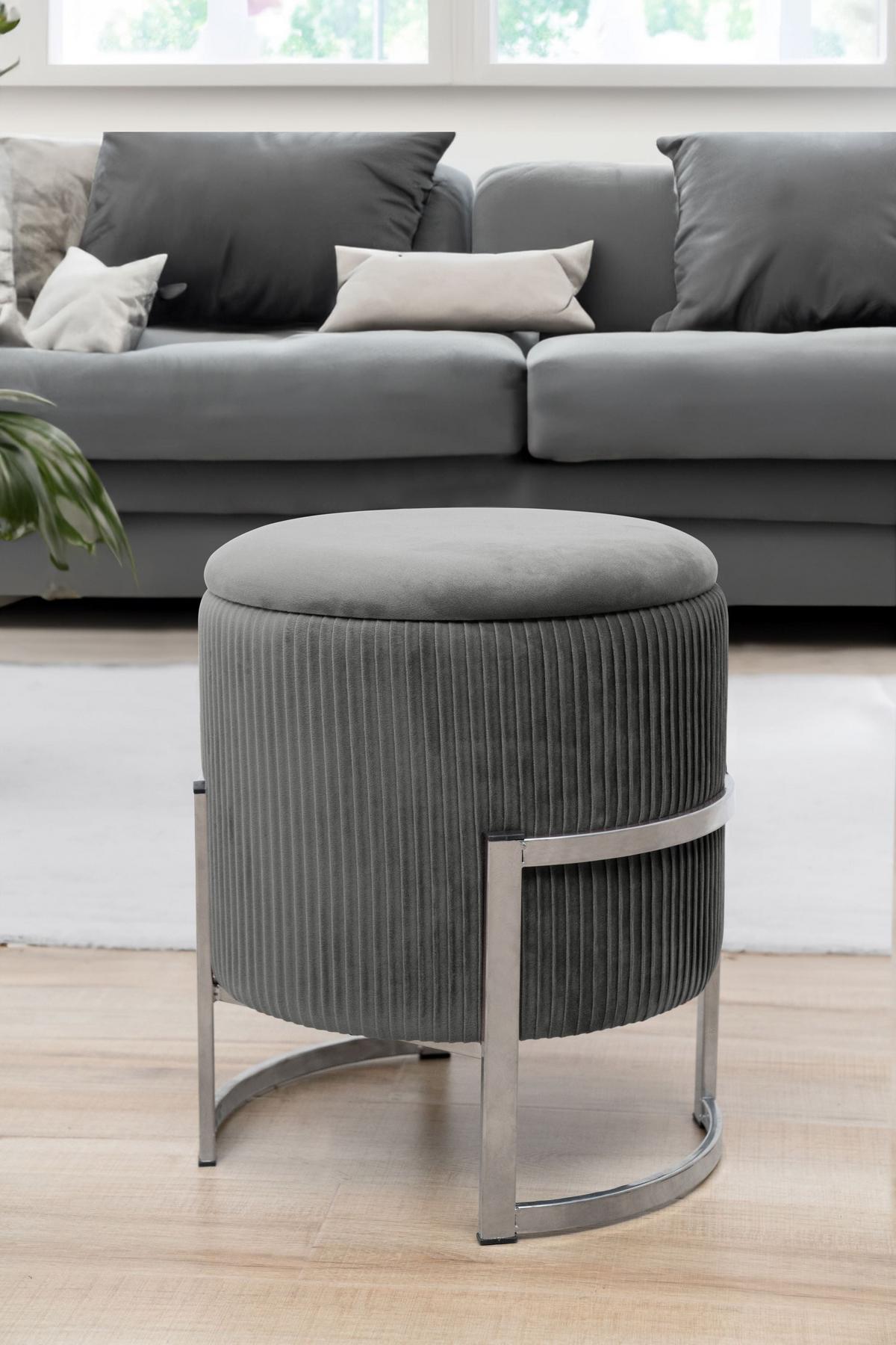SITZHOCKER mit Stauraum, Polsterhocker Grau 40/46/40 - Grau, Textil (40/46/40cm) - RAUMHIRSCH FURNITURE