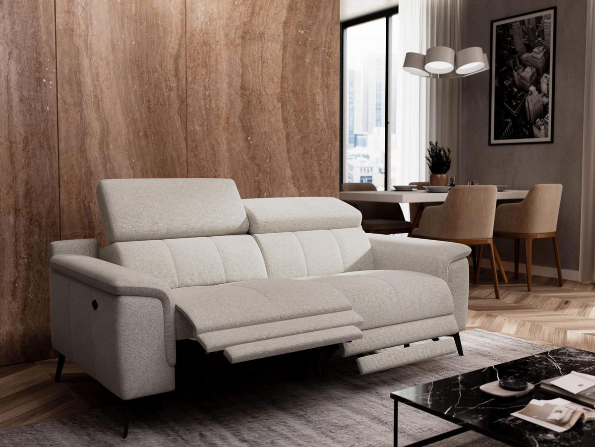 RELAXSOFA FIERO 3-Sitzer mit 2 Relaxfunktionen, hellgrau - Hellgrau/Schwarz, Holzwerkstoff/Textil (212/82/103cm) - Wozimo