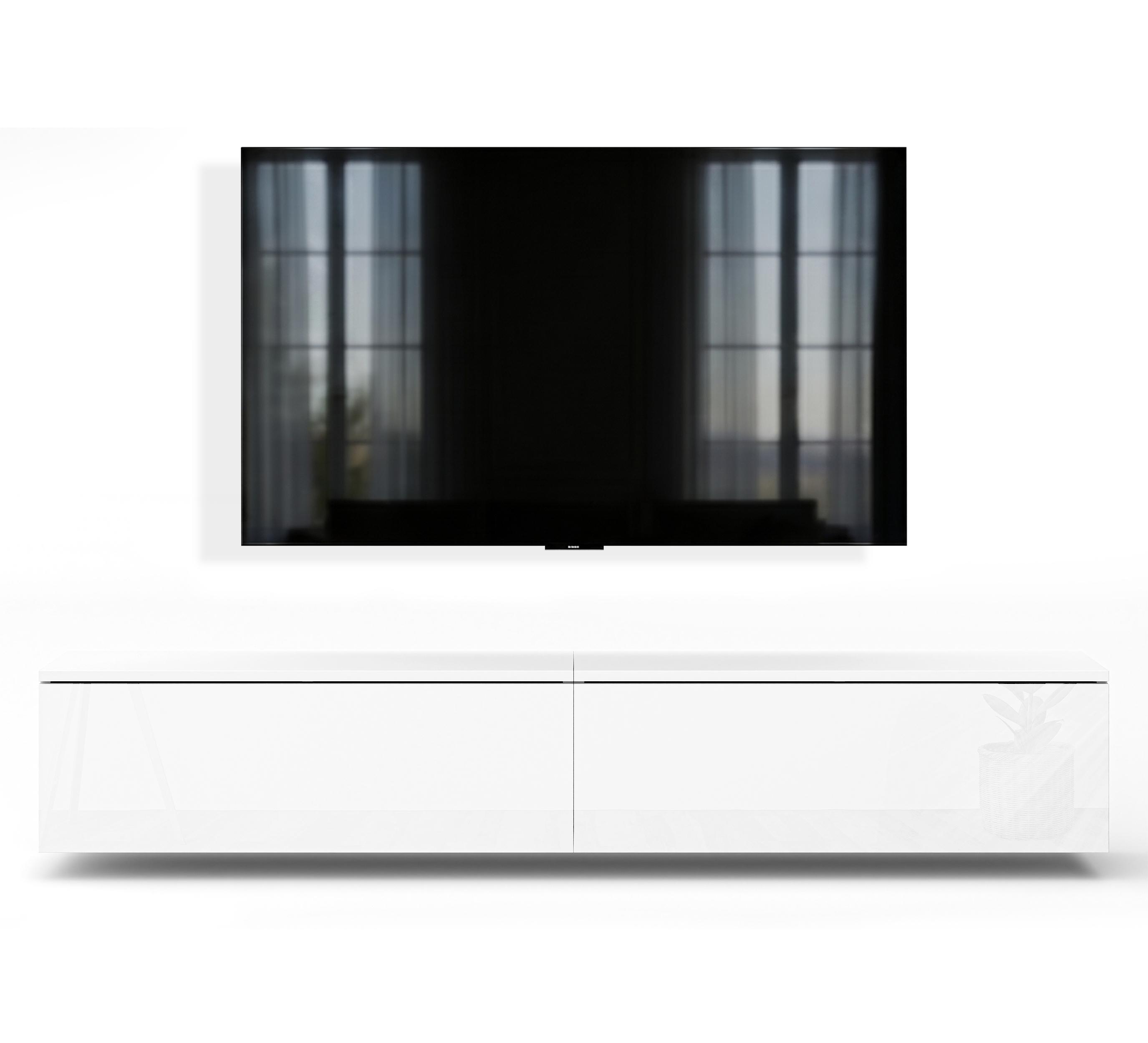 LOWBOARD Barvo 2x100 Weiß Matt / Weiß Hochglanz 200/34/32 cm – hängendes TV-Board - Weiß, Holzwerkstoff (200/34/32cm) - AX Living