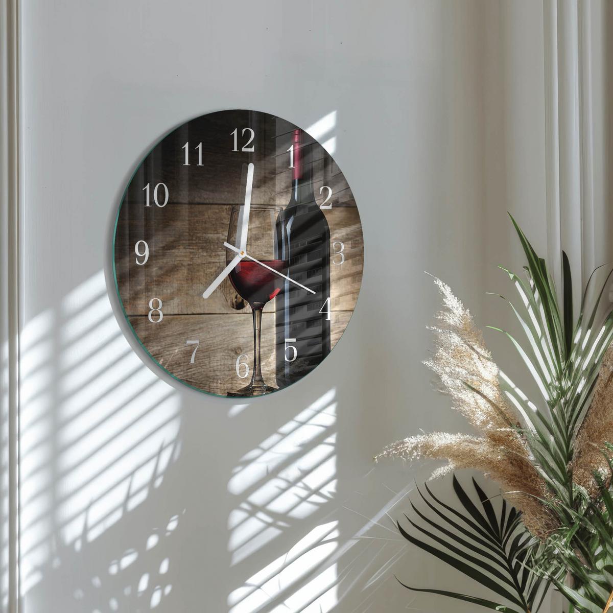 WANDUHR aus Glas Ø30 cm - Wein - Rot, Glas (30/30/0.4cm) - TULUP