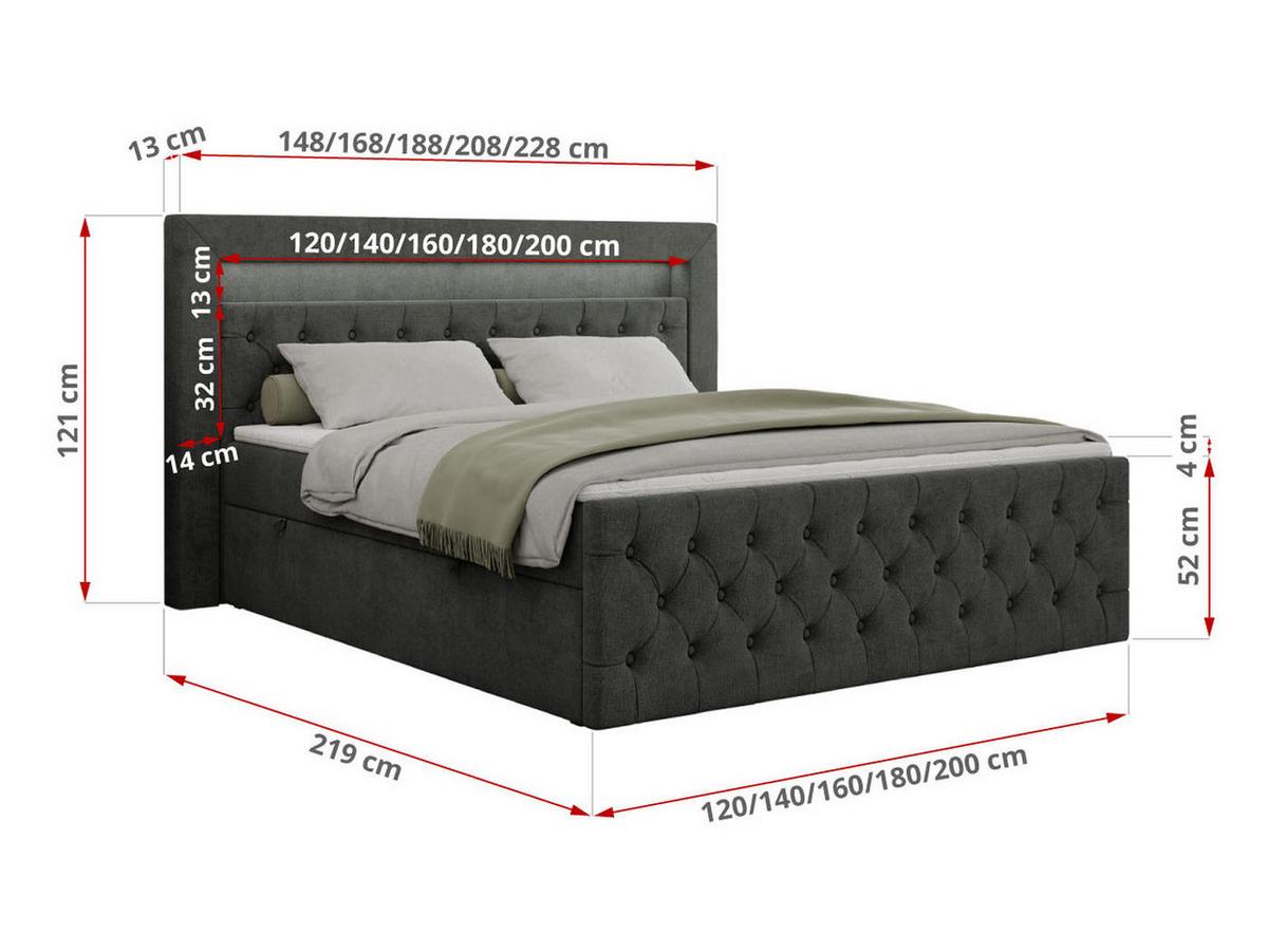 BOXBETT GOLD-9 LED 200/200 Dunkelgrau Struktur - H4 - Dunkelgrau, Holz/Textil (200/200cm) - MKS