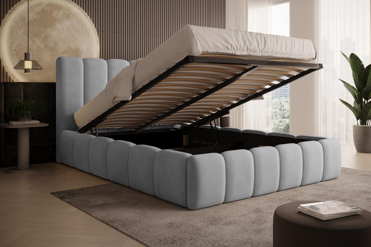POLSTERBETT Vilo 180x200 mit Bettkasten und Stabilem Metallgestell - Hellgrau, Textil (180/200cm) - Storez24
