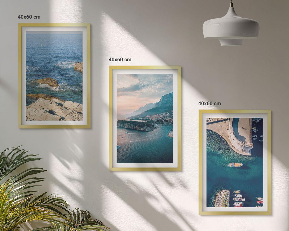 BILDER SET 3er Set - 40x60 cm Goldrahmen - Meerblick, Klippen, Häfen - Goldfarben, Kunststoff (40/60cm) - TULUP