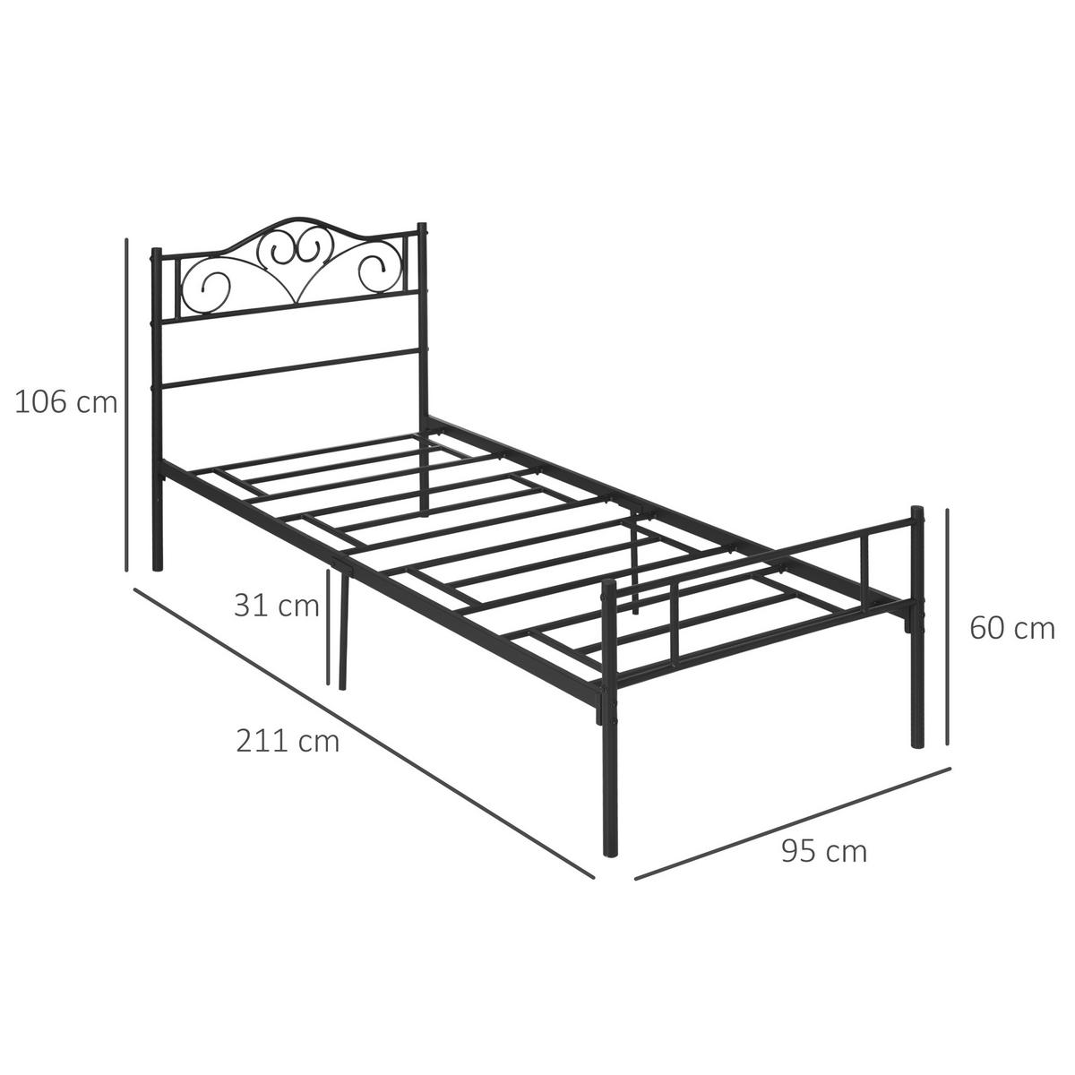 BETTRAHMEN aus Stahl 211/95/106 cm - Schwarz, Metall (90/200cm) - HOMCOM