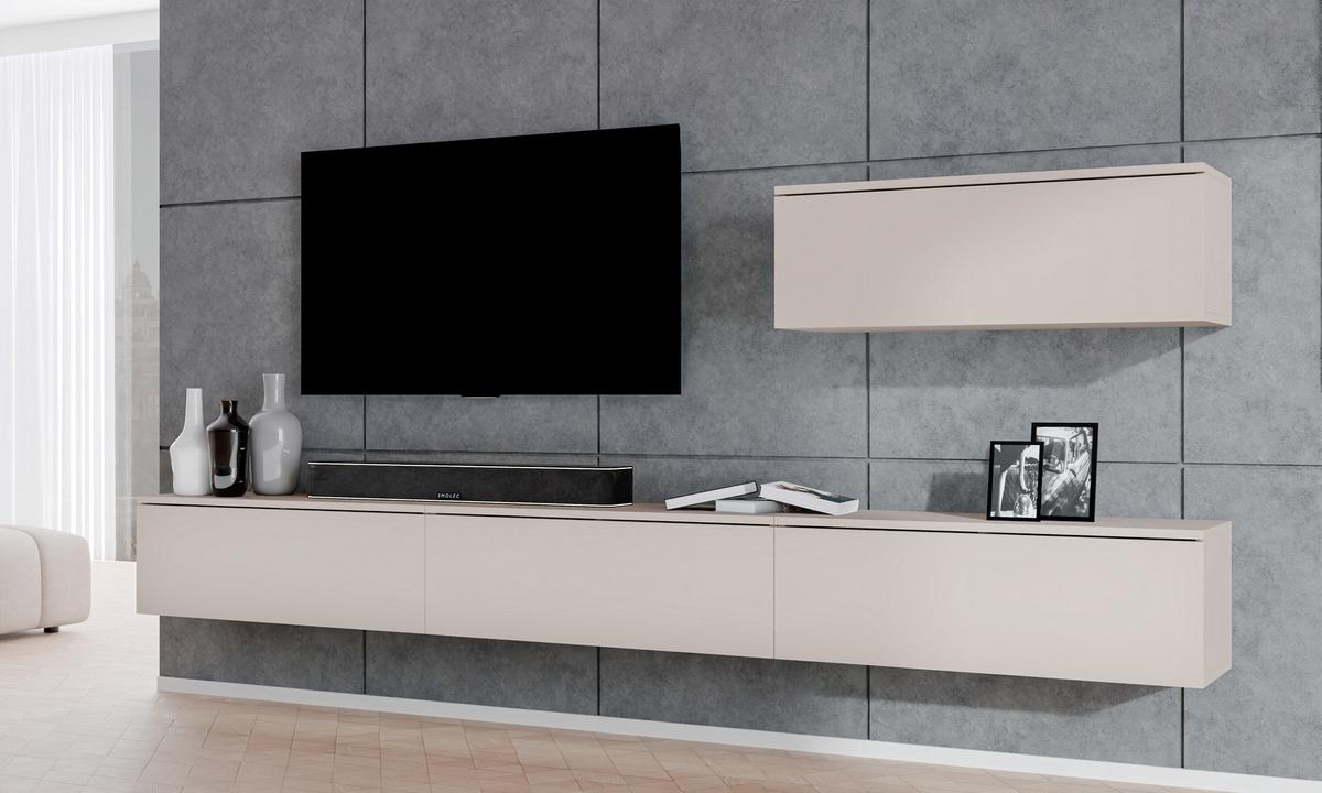 WOHNWAND Loriano IV Beige, Kaschmir 300/68/32 cm Anbauwand - Beige, Holzwerkstoff/Kunststoff (300/68/32cm) - AX Living
