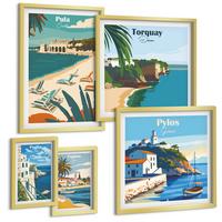 BILDER SET 5er Set - 50x50 cm & 20x30 cm & 40x60 cm Goldrahmen - Italienische Küstenstädte - Goldfarben, Kunststoff (40/60cm) - TULUP
