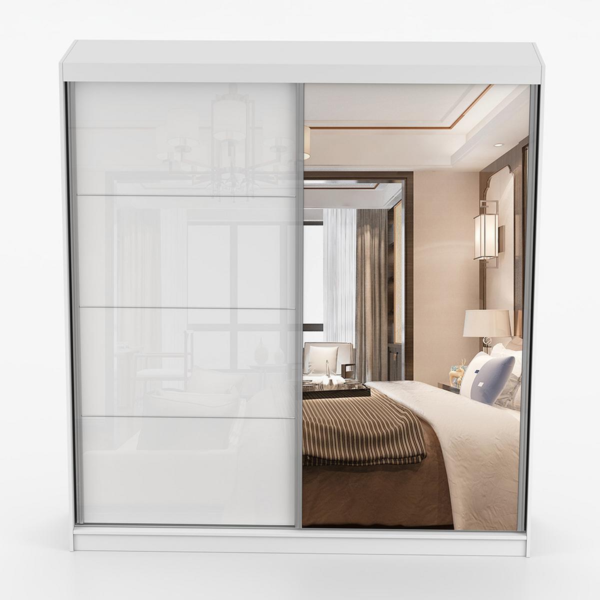 SCHWEBETÜRENSCHRANK 203/218/61cm 2-türig Pola 35 Weiß,Weiß Semigloss - Alufarben/Weiß, Glas/Holzwerkstoff (203/218/61cm) - imoebel24