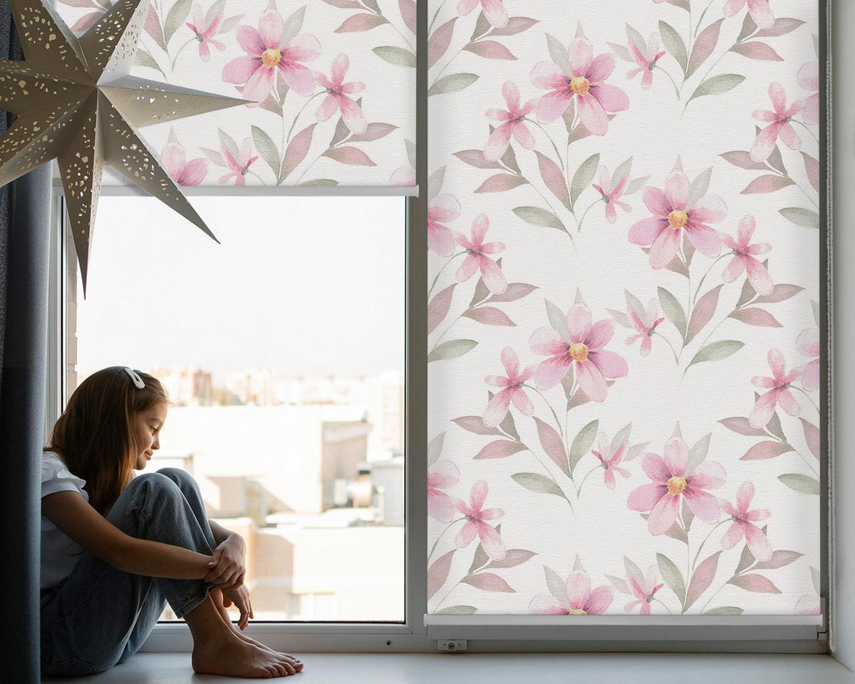 INNENROLLO - Fensterrollo - Rollo - 120x140 cm - Rosa Blüten - Pink, Kunststoff (120/140/0.5cm) - TULUP