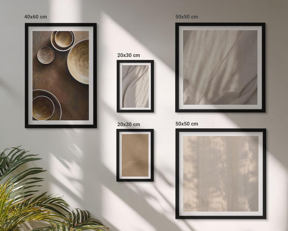 BILDER SET 5er Set - 50x50 cm & 20x30 cm & 40x60 cm Schwarzer Rahmen - Strukturen, Texturen, Minimalismus - Schwarz, Kunststoff (40/60cm) - TULUP