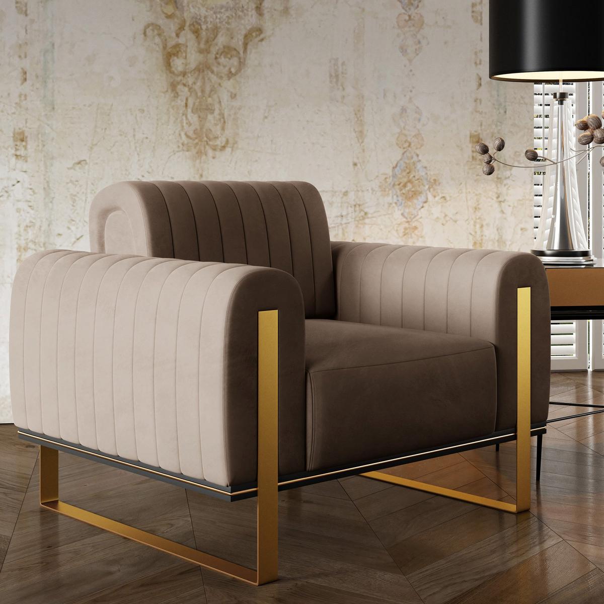 SESSEL Parissa 106 cm - Beige/Goldfarben, Holz/Metall (106/79/92cm) - Selsey