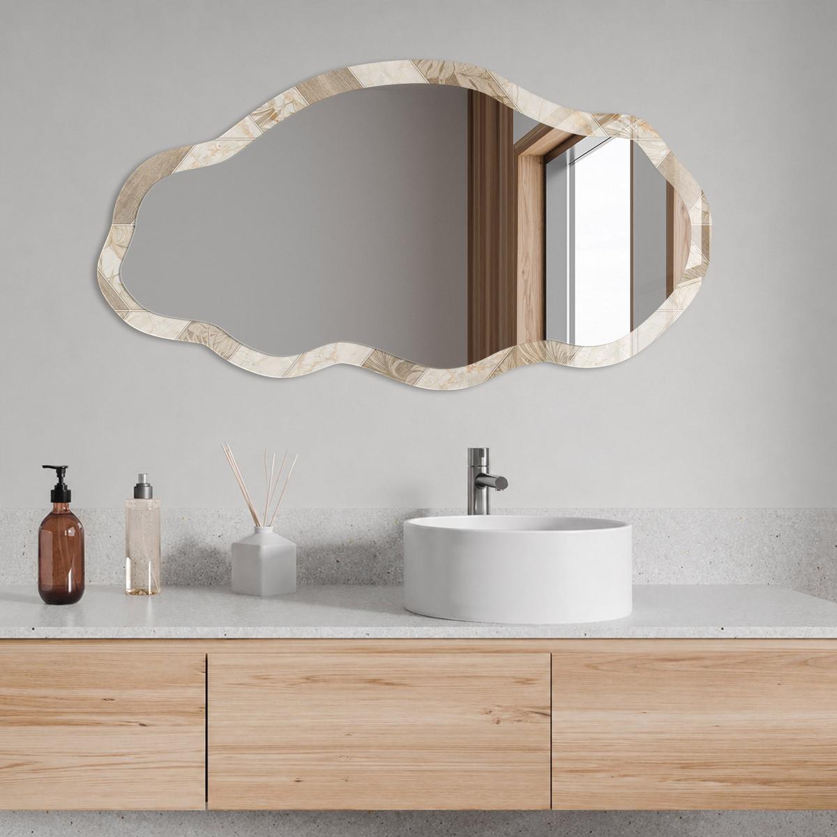 SPIEGEL 90x45 cm asymmetrisch mit Druck - Fischgrätenmuster - Transparent, Glas (45/90/0.4cm) - TULUP