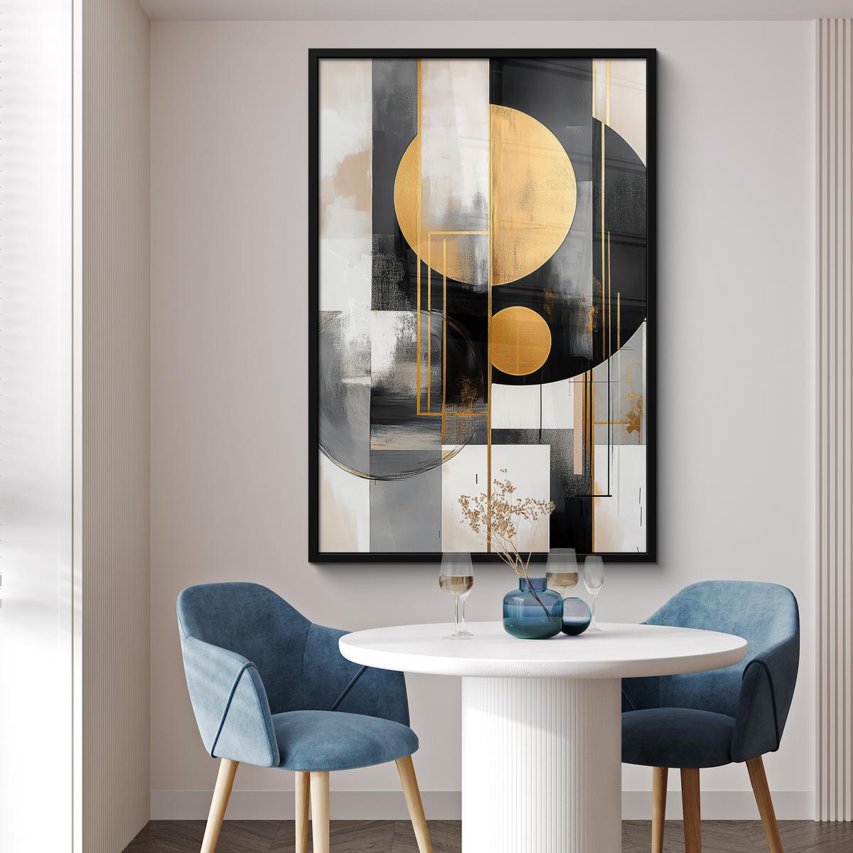 POSTER MIT RAHMEN Abstrakt - Gold - Silber - Formen - Ästhetisch - Modern Bilderleiste 80x120 cm - Goldfarben, Papier (80/120cm) - MuchoWow