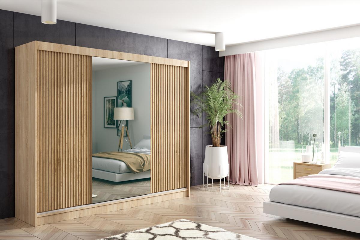 KLEIDERSCHRANK VILAN mit Spiegel/LED - 250 cm - Sonoma Eiche|Eichefarben - Eichefarben/Sonoma Eiche, Holzwerkstoff (250/215/61cm) - ALTDECOR