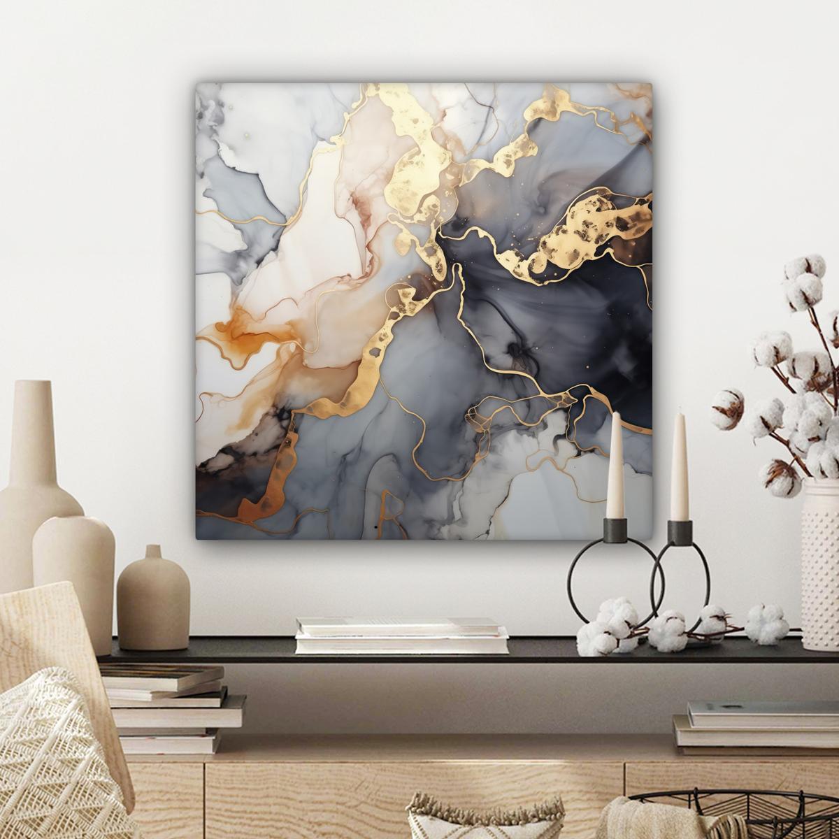 LEINWANDBILD Marmor - Schwarz - Gold - Weiß Wandbild Wohnzimmer 50x50 cm - Dunkelgrau, Textil (50/50cm) - MuchoWow