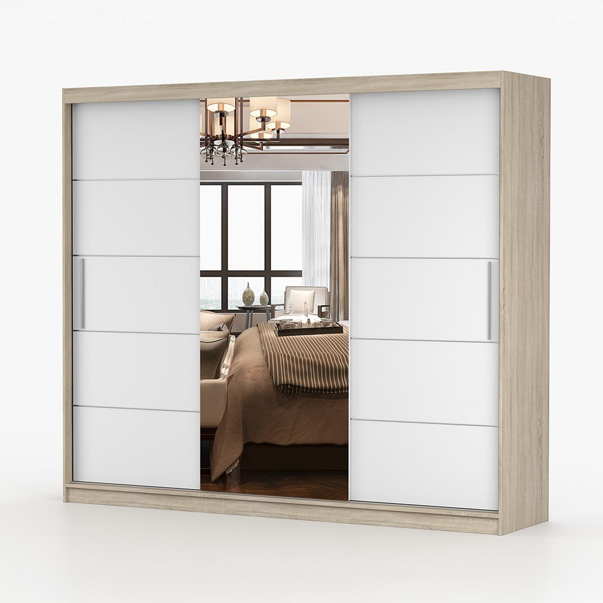 KLEIDERSCHRANK Astra 233 cm, 233/218/61, 3-türig, Sonoma-Eiche - Weiß, Holzwerkstoff (233/218/61cm) - imoebel24