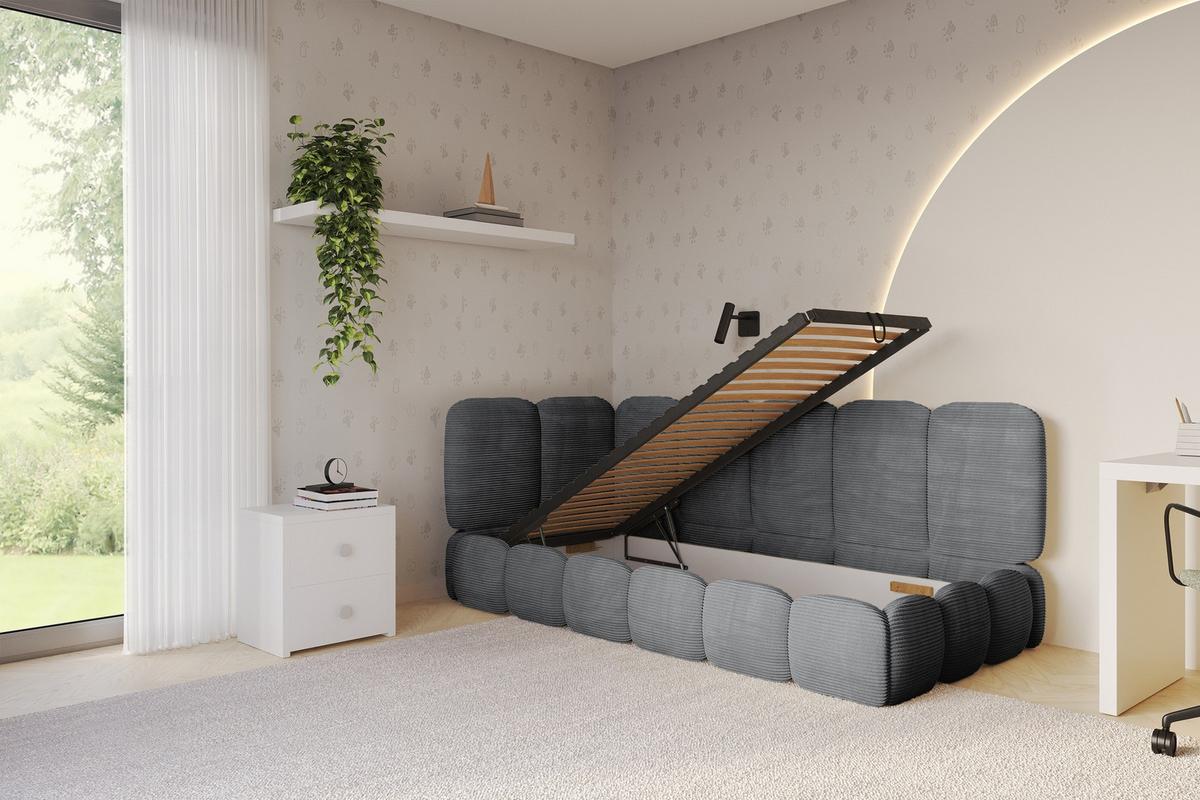EINZELLBETT Jugendbett mit Bettkasten, Rechts - AVRY 100x200 Dunkelgrau - Schieferfarben/Dunkelgrau, Holzwerkstoff/Textil (100/200cm) - ALTDECOR