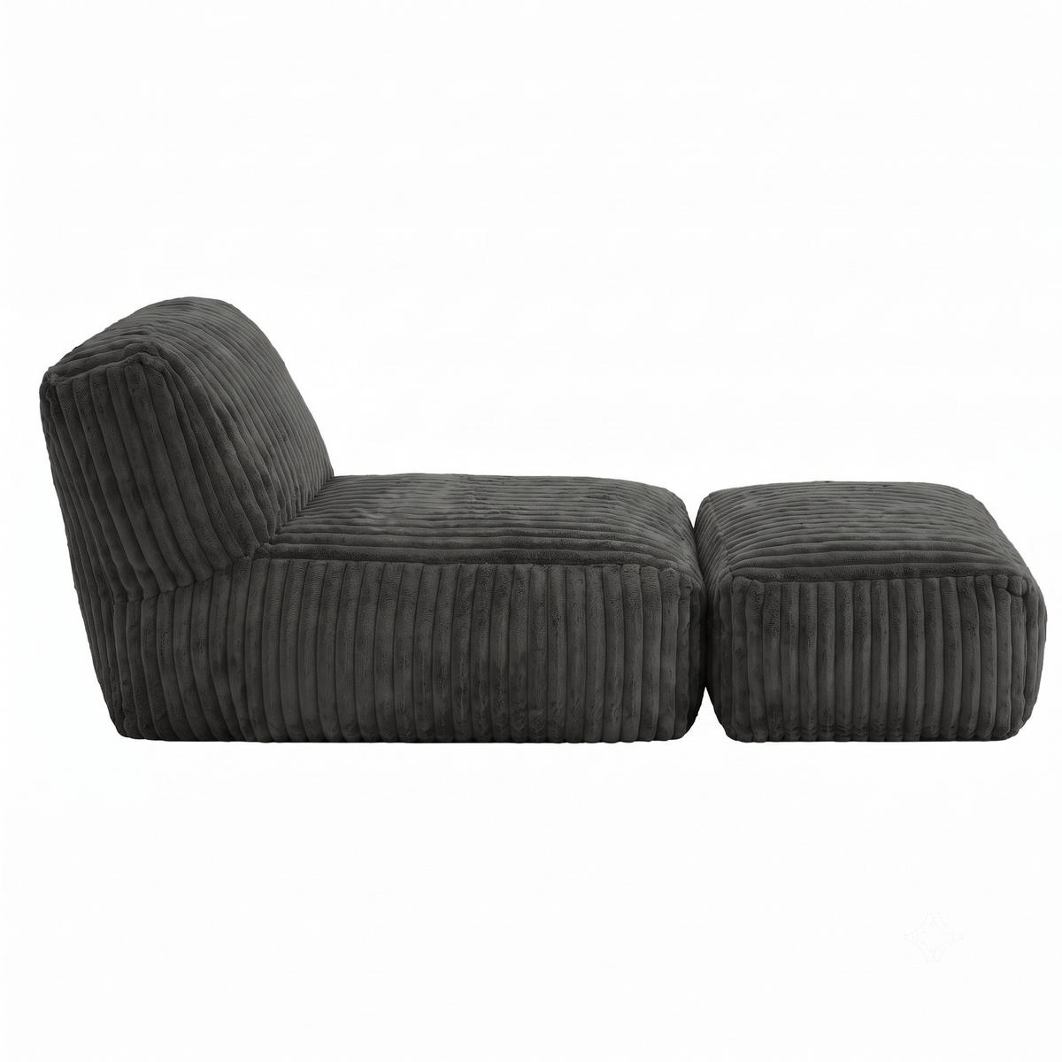 SESSEL MIT HOCKER aus Kordsamt modular und ergonomisch gepolstert - Dunkelgrau, Textil (160/66/80cm) - Urban Meuble