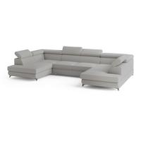 WOHNLANDSCHAFT VINTESSA Hellgrau Boucle-Stoff mit Schlaffunktion - Hellgrau, Holz (323/89/190cm) - MASSENO