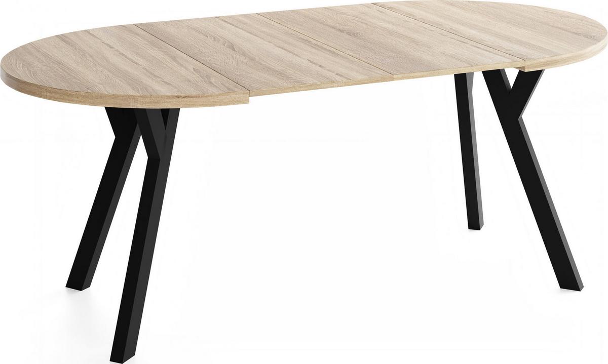 ESSTISCH Vero rund ausziehbar verlängerbar, Eiche Sonoma Hellbraun 100-200/100/77 cm - Schwarz/Sonoma Eiche, Holz/Holzwerkstoff (100/200/76.5cm) - WFL GROUP