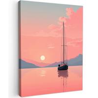 LEINWANDBILD Segelboot - Rosa Meer - Sonnenuntergang - Berge Room Decor 30x40 cm - Rosa, Textil (30/40cm) - MuchoWow