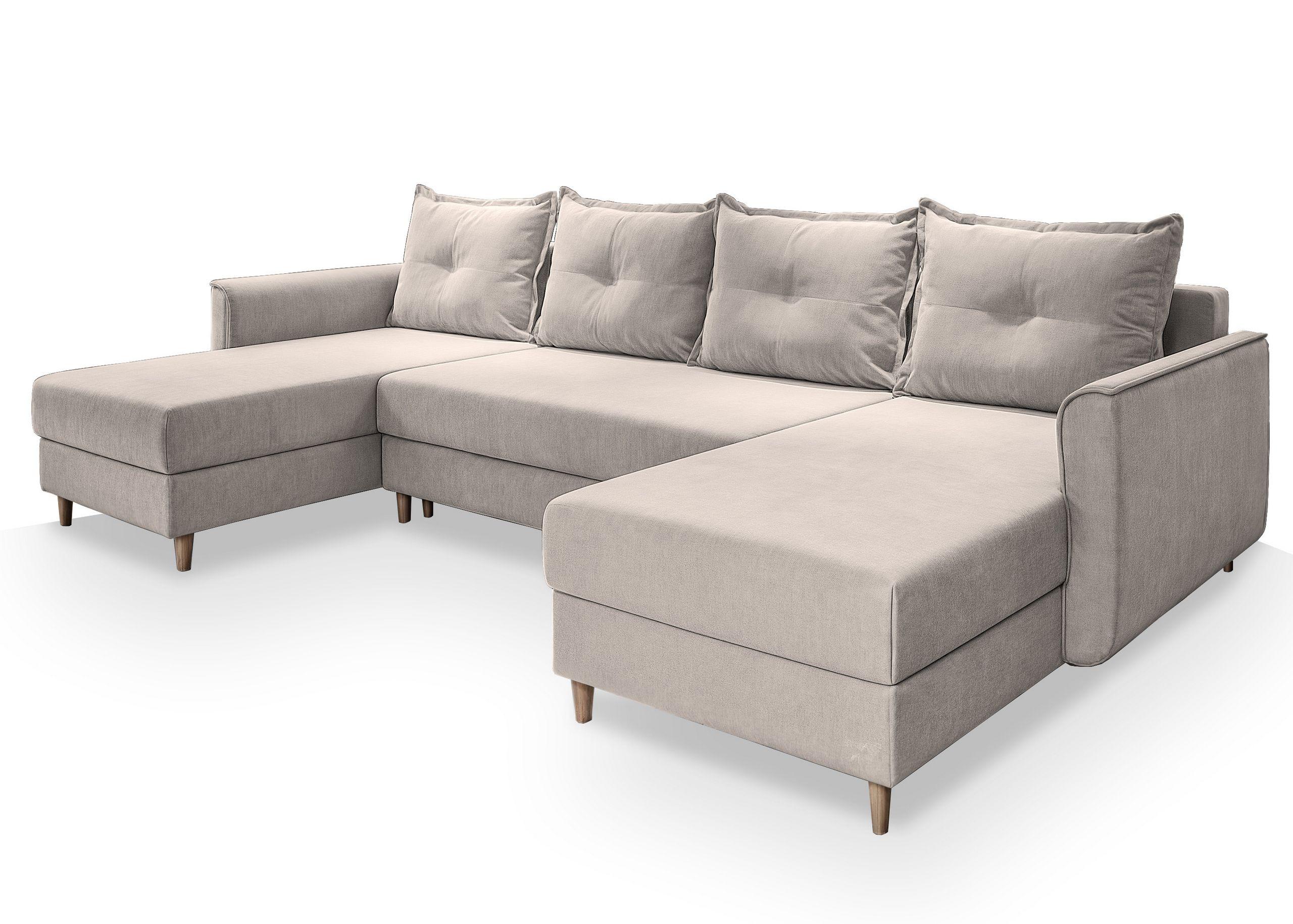 WOHNLANDSCHAFT VERNI Beige Plüsch-Stoff mit Schlaffunktion - Beige/Braun, Holz/Textil (285/91/143cm) - MASSENO