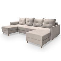 WOHNLANDSCHAFT VERNI Beige Plüsch-Stoff mit Schlaffunktion - Beige/Braun, Holz/Textil (285/91/143cm) - MASSENO