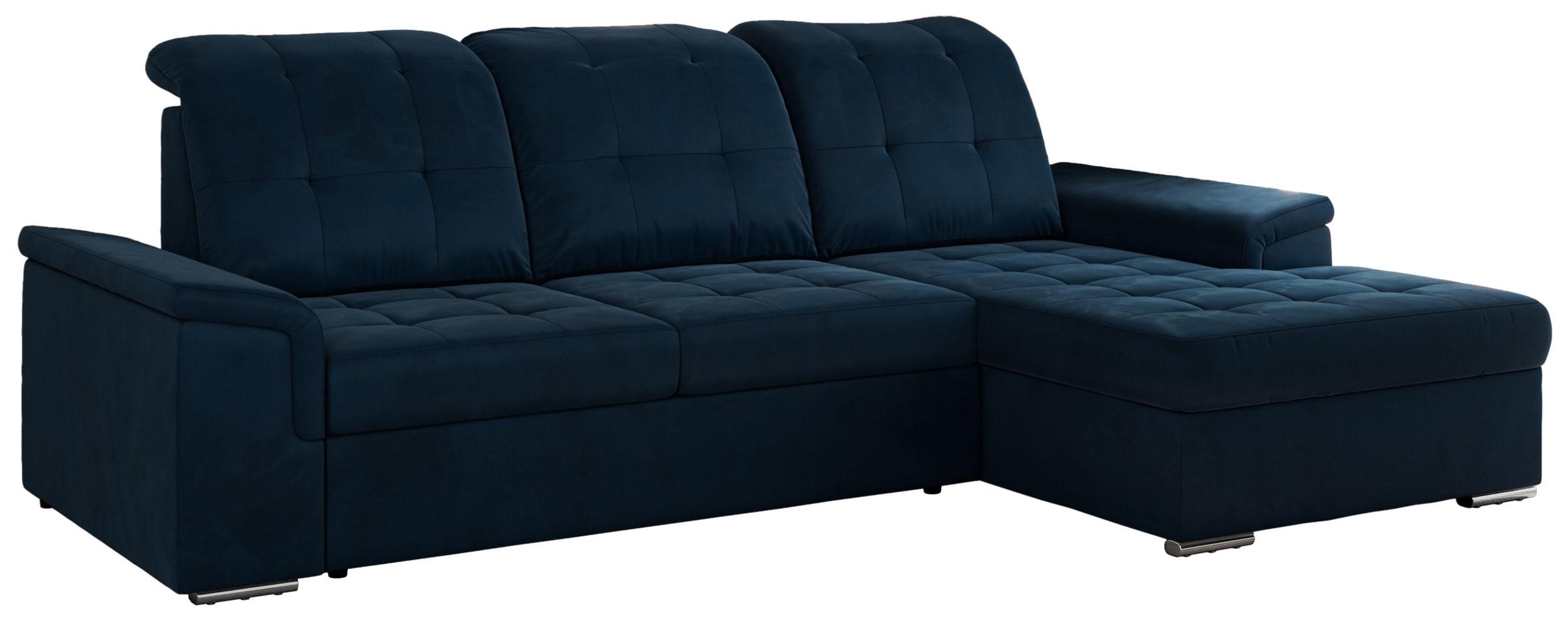 ECKSOFA MADRITO L - Dunkelblau Velorus - Rechts - Silberfarben/Dunkelblau, Textil/Metall (256/160cm)