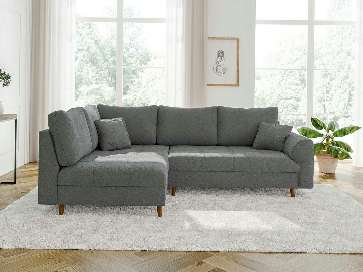ECKSOFA Henrik Grau Boucle - Ottomane links - Braun/Grau, Holz/Textil (231/161cm) - S-Style Möbel