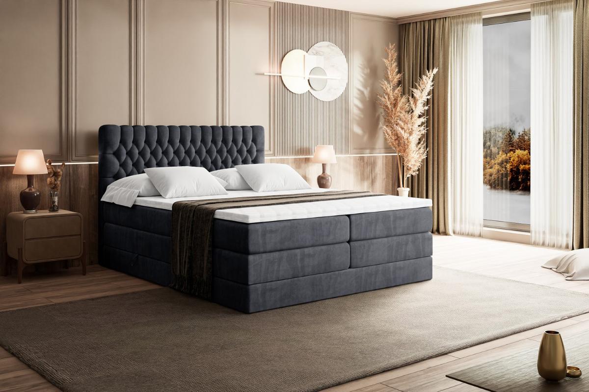 BOXSPRINGBETT SERENE KING - 140 x 200 - H3/H4 - Dunkelgrau - Dunkelgrau, Holzwerkstoff (140/200cm) - ALTDECOR