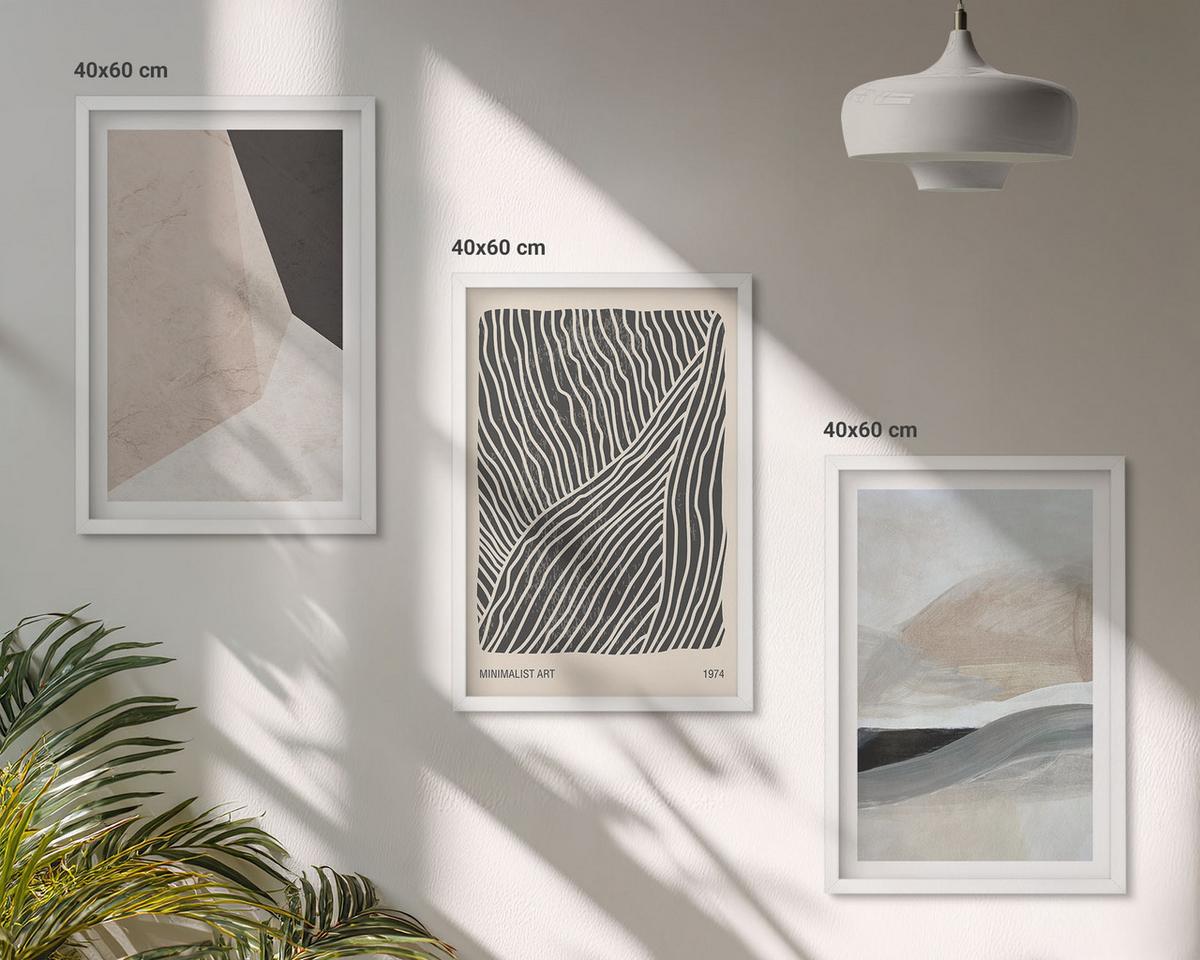 BILDER SET 3er Set - 40x60 cm Weißer Rahmen - Abstrakte Muster in Beige und Grau - Weiß, Kunststoff (40/60cm) - TULUP