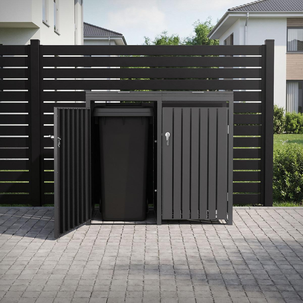 MÜLLTONNENBOX 4er Anthrazit - Anthrazit, Metall (264/120/80cm) - ML-DESIGN