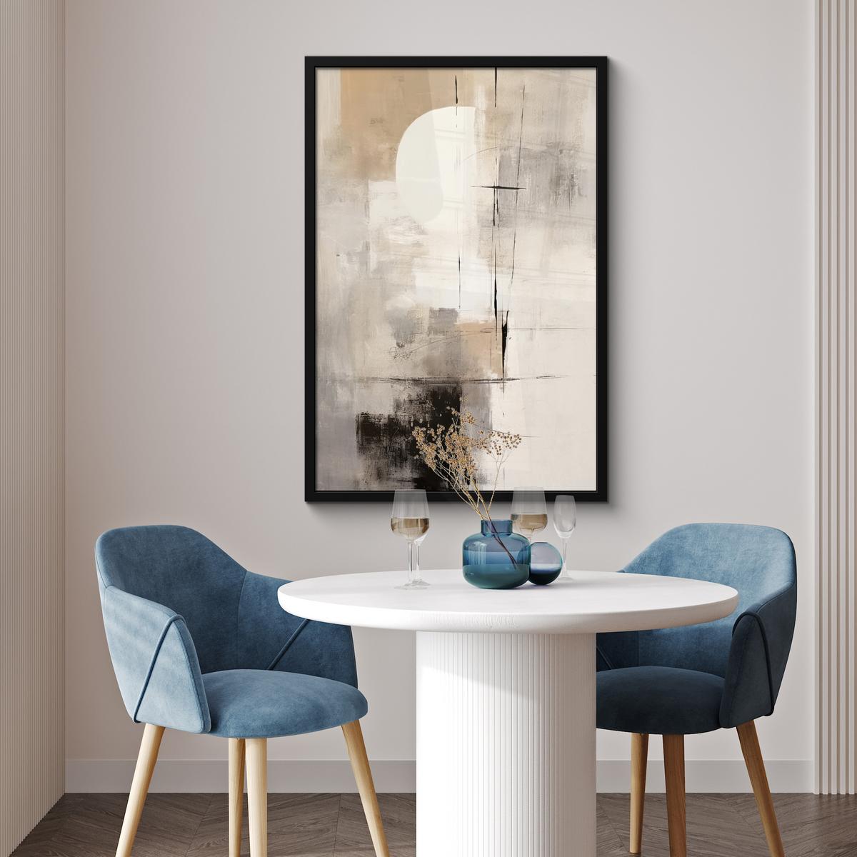 POSTER MIT RAHMENGERAHMTES BILD Abstrakt - Kunst - Grau 60x90 cm - Hellgrau, Papier (60/90cm) - MuchoWow