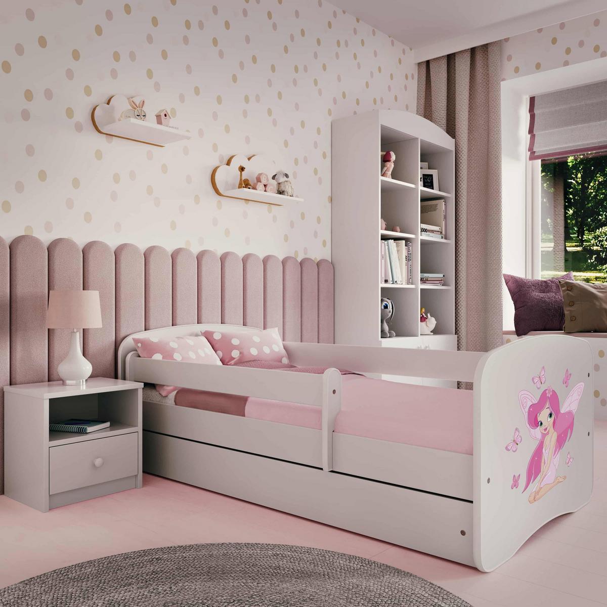 KINDERBETT Emily mit Schublade und Matratze, Weiß 80x180 cm - Rosa, Holzwerkstoff (180/80cm) - WFL GROUP