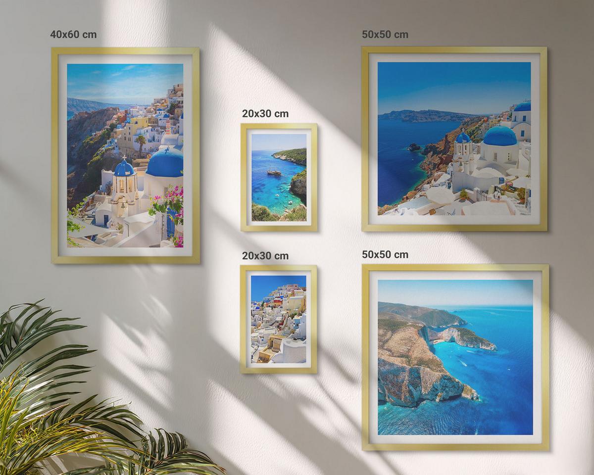 BILDER SET 5er Set - 50x50 cm & 20x30 cm & 40x60 cm Goldrahmen - Architekturlandschaft Oia Santorin Griechenland - Goldfarben, Kunststoff (40/60cm) - TULUP