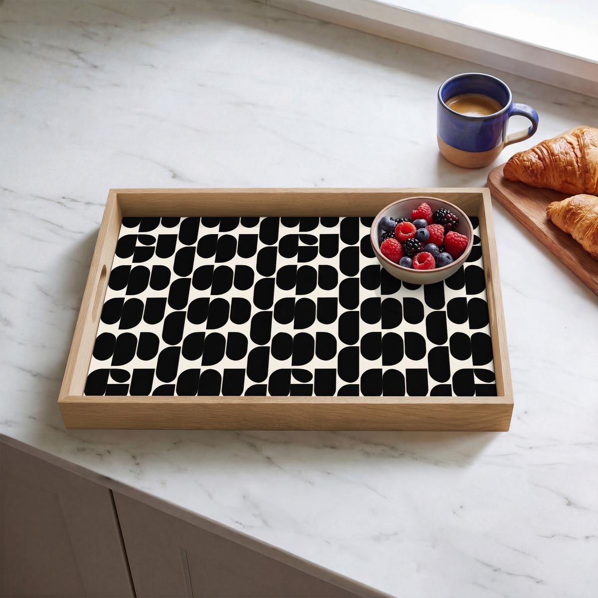TABLETT Modern - Gemustert - Schwarz 50x35 cm - Schwarz, Holz (50/5/5cm) - OnlyWow