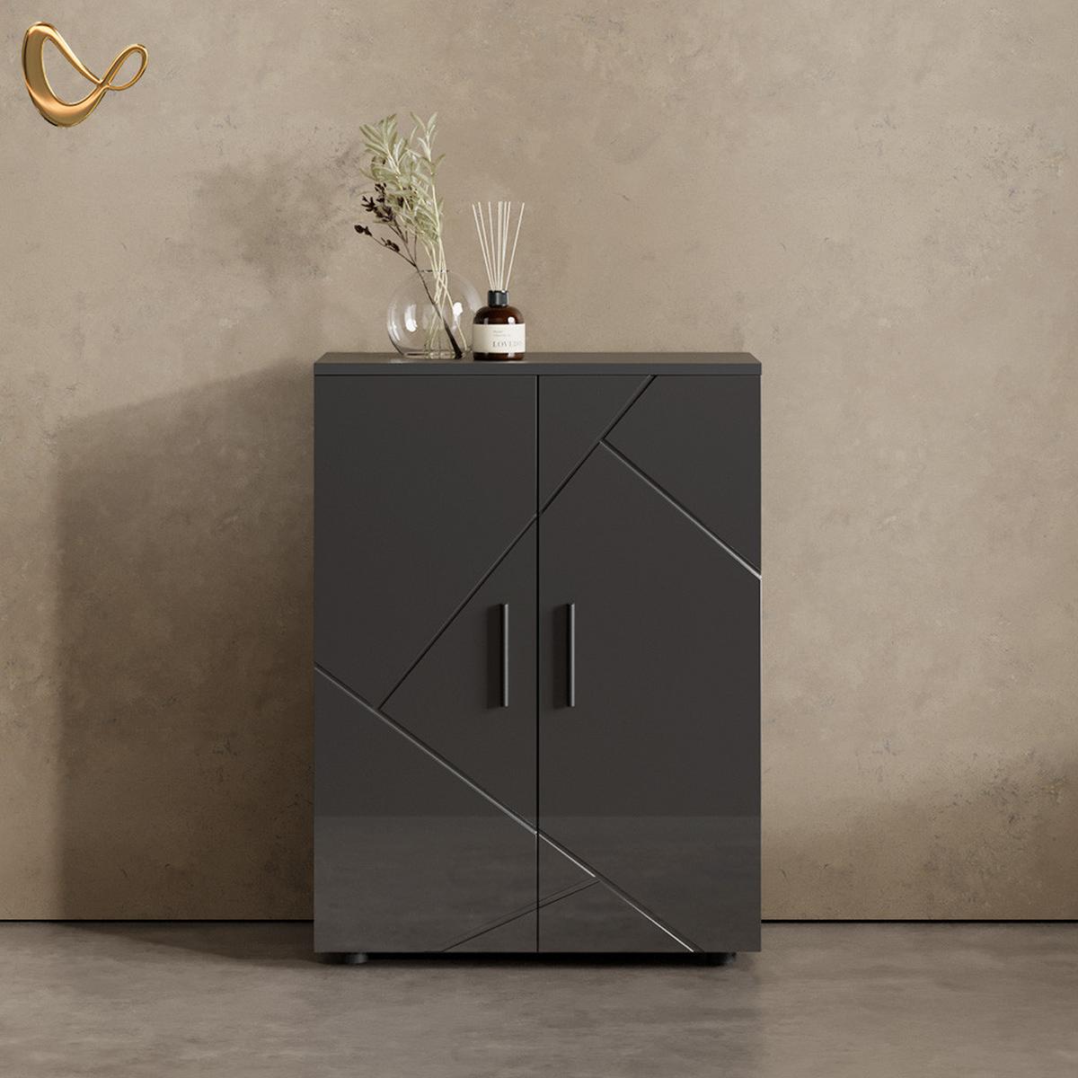 MIDISCHRANK Ronco Anthrazit Hochglanz 60 x 81 cm - Schwarz Hochglanz, Holzwerkstoff (60/81/30cm) - Livinity®