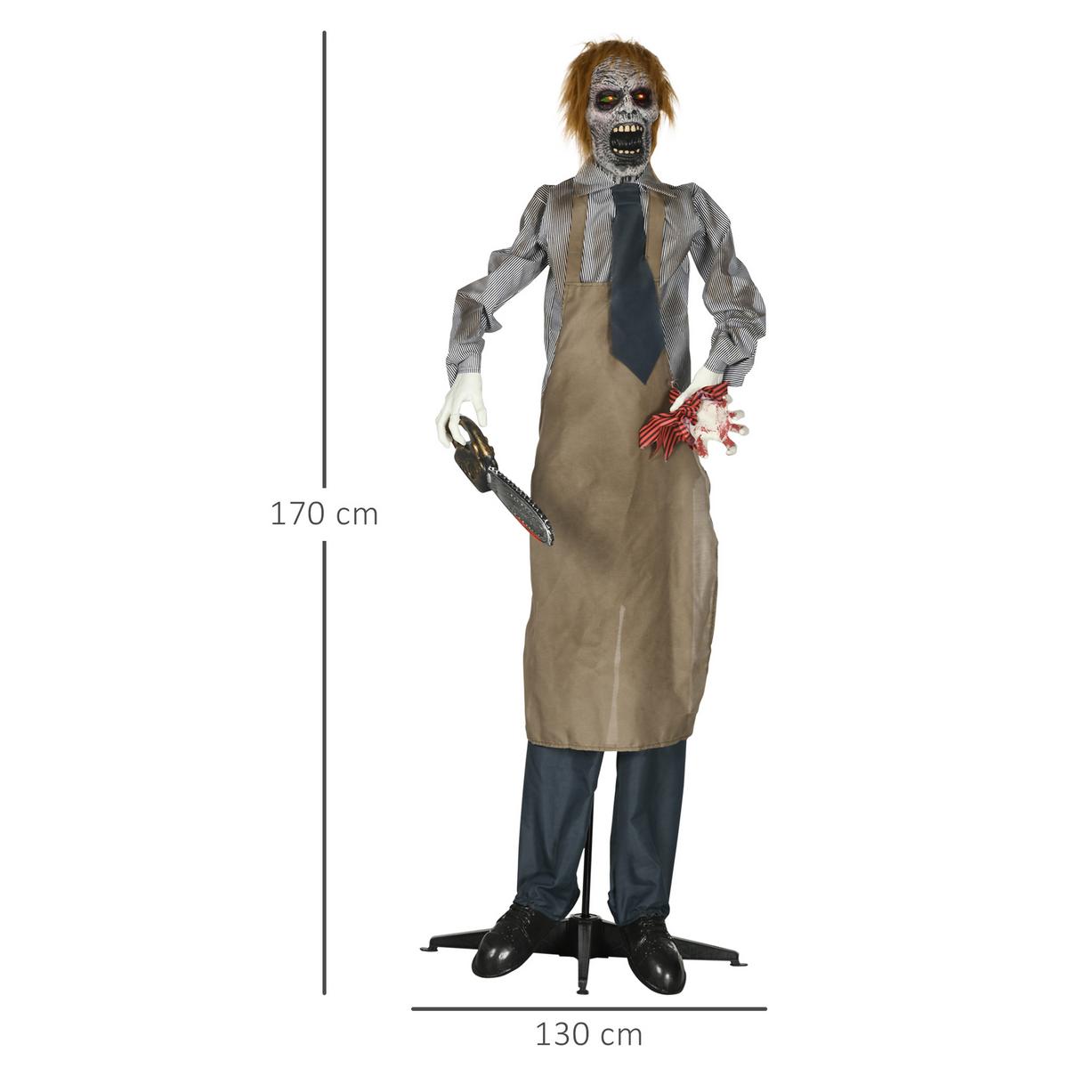 HALLOWEEN Dekoration 170cm Kettensägenmörder mit beweglichem Körper, Arm - Multicolor, Kunststoff (18/170/130cm) - HOMCOM