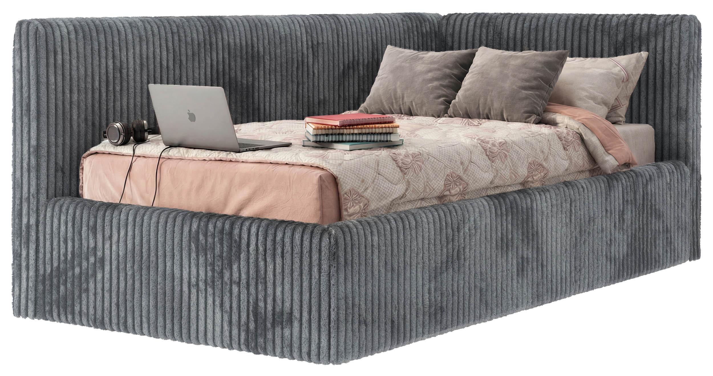 POLSTERBETT TILVO 90/200 - Grau Cord - Multitaschenfederkernmatratze - Rechts - Grau, Textil (200/90cm) - MKS