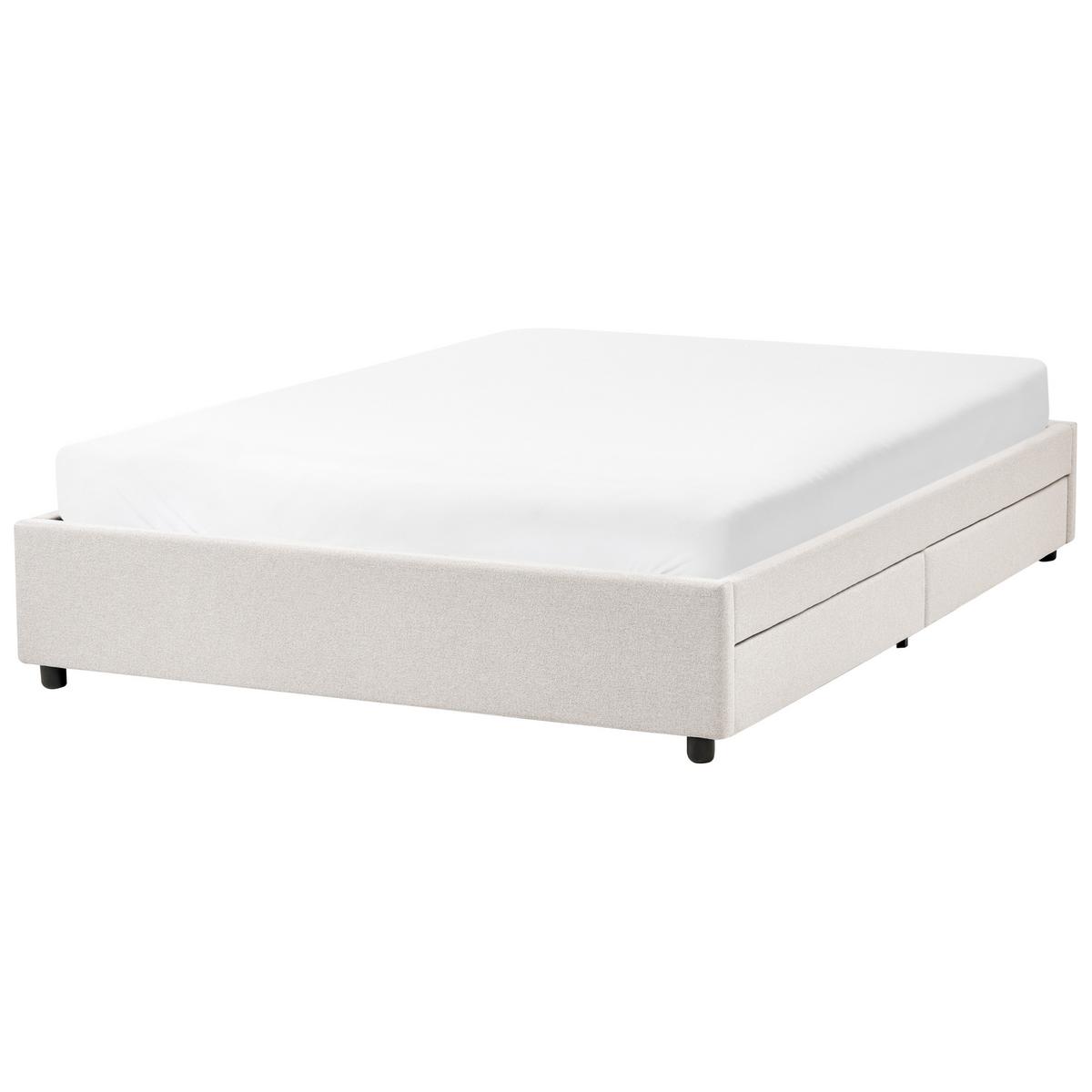 BETT mit Schubladen ohne Kopfteil 140/200 cm Stoff Hellbeige Prades - Beige, Textil (140/200cm) - Beliani